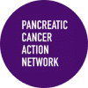 A purple circle with the words pancreatic cancer action network in it.