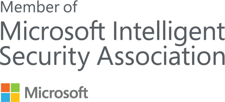 A green banner with the words microsoft intelligence and security association in grey.